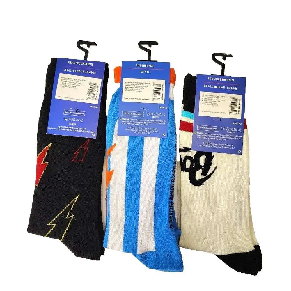 David Bowie Music Band Novelty 3 Pair Adult Men Crew Size 6-12 NWT